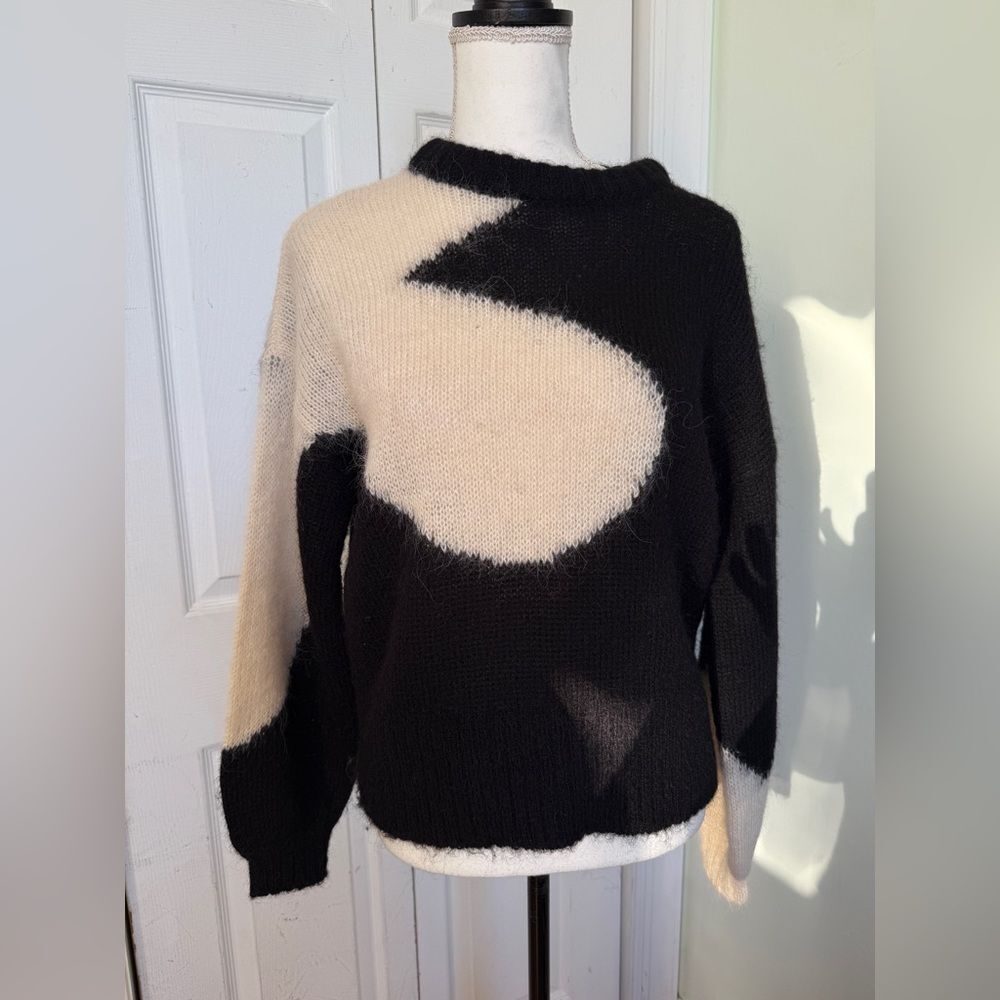 Asymmetrical Alpaca & Merino Wool  Black and White Gorman Sweater - Picture 6 of 7